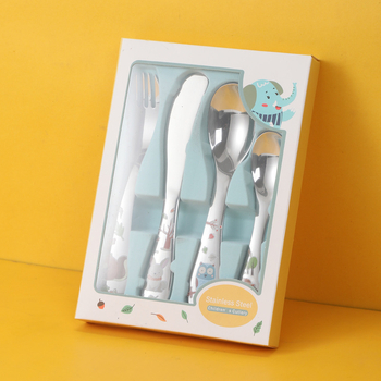 Vaikų stalo įrankių rinkinys (peilis, šakutė ir šaukštas) — 304 nerūdijantis plienas, karikatūrinis raštas, veidrodinis poliravimas, tinkamas vaikams