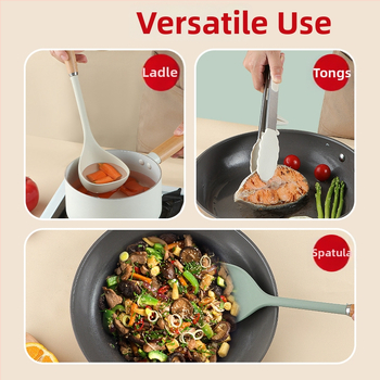 Silicone spatulų rinkinys su medine rankena, atsparus aukštai temperatūrai, nelimpan