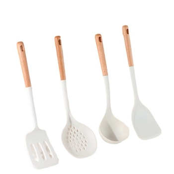 Silicone spatulų rinkinys su medine rankena, atsparus aukštai temperatūrai, nelimpan