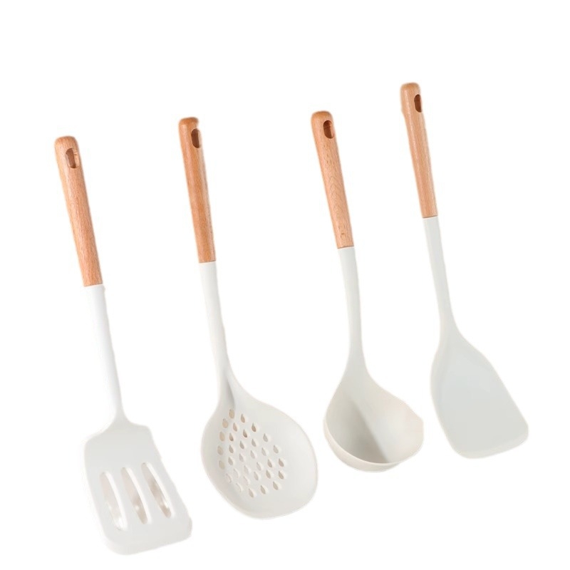 Silicone spatulų rinkinys su medine rankena, atsparus aukštai temperatūrai, nelimpan