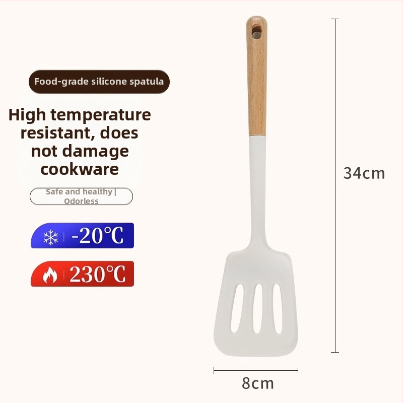 Silicone spatulų rinkinys su medine rankena, atsparus aukštai temperatūrai, nelimpan