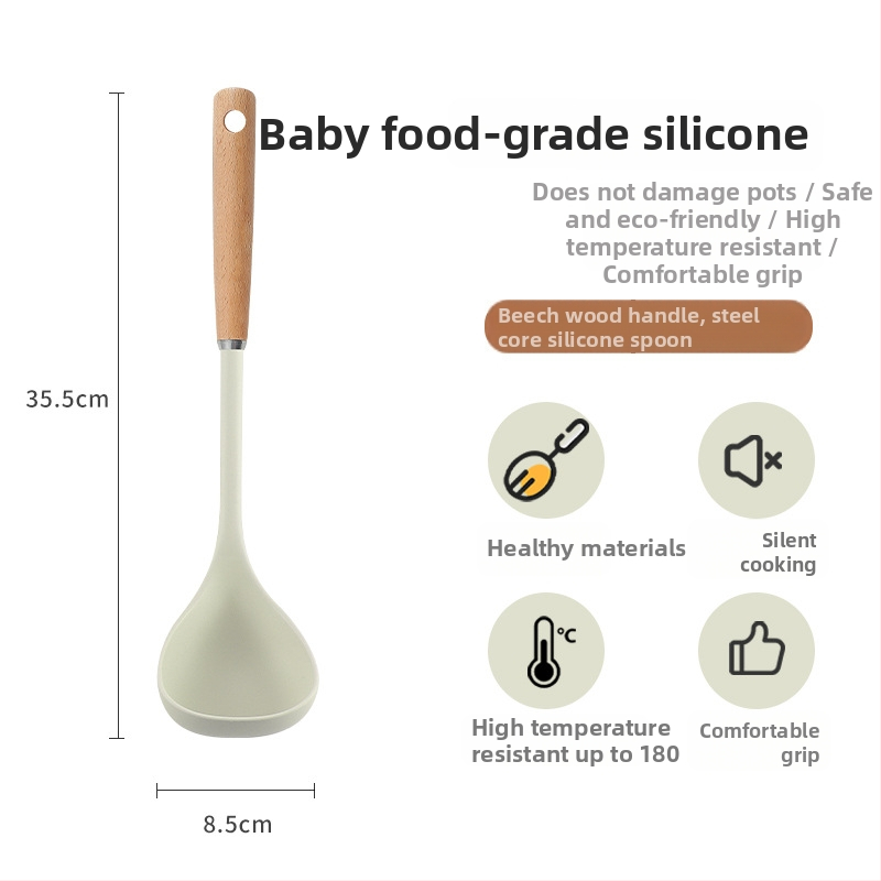Silicone spatulų rinkinys su medine rankena, atsparus aukštai temperatūrai, nelimpan