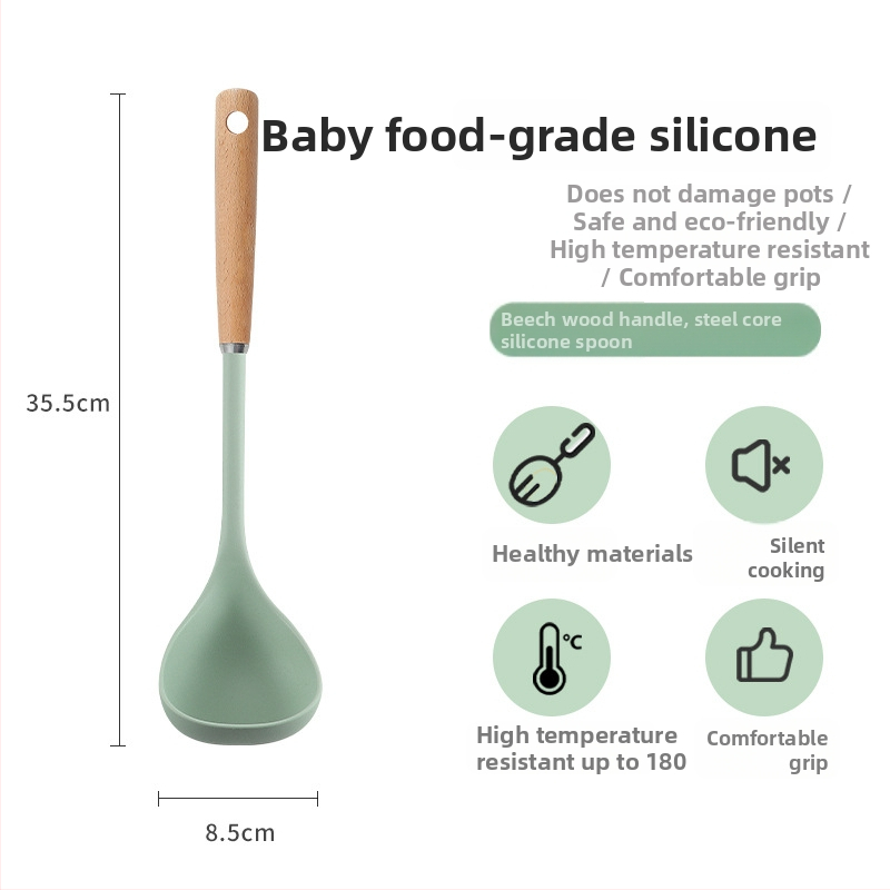 Silicone spatulų rinkinys su medine rankena, atsparus aukštai temperatūrai, nelimpan