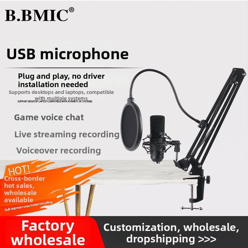 USB počítačový kondenzátorový mikrofón BM700/BM800 pre živé vysielanie a hranie, bezdrôtový, hyperkardioidné snímanie, 20 Hz-20 kHz, SNR ≥85 dB, 1.5-5 V BM700/BM800