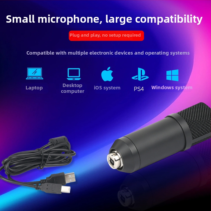 USB počítačový kondenzátorový mikrofón BM700/BM800 pre živé vysielanie a hranie, bezdrôtový, hyperkardioidné snímanie, 20 Hz-20 kHz, SNR ≥85 dB, 1.5-5 V BM700/BM800