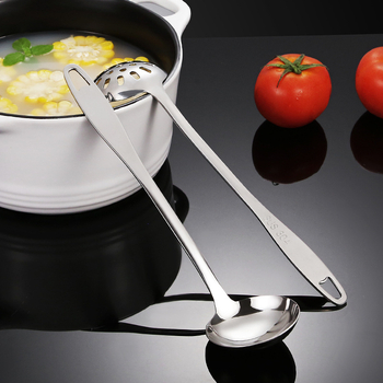 Sriubos šaukštas su įmontuotu sieteliu, sutirštintas 304 nerūdijančio plieno, ilgas kotas, neslidžia rankena, atspari aukštoms temperatūroms