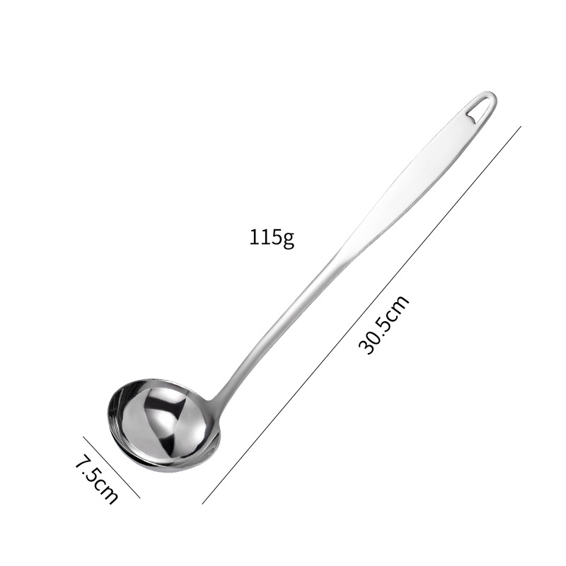 Sriubos šaukštas su įmontuotu sieteliu, sutirštintas 304 nerūdijančio plieno, ilgas kotas, neslidžia rankena, atspari aukštoms temperatūroms