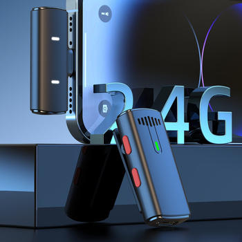 Mikrofón lavalier cu husă de încărcare pentru streaming live – Bluetooth 5.0, baterie încorporată, răspuns în frecvență 20 Hz–20 kHz, SNR ≥60 dB, durată de viață a bateriei 6–8 ore.