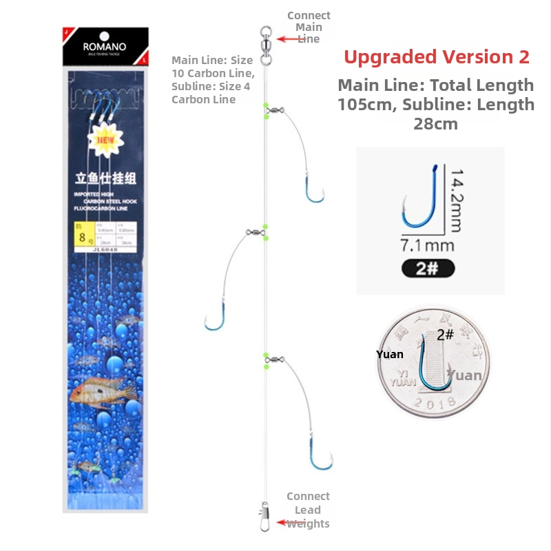 Romano āķis ar auklu Nr. 6, jūras makšķerēšana no laivas