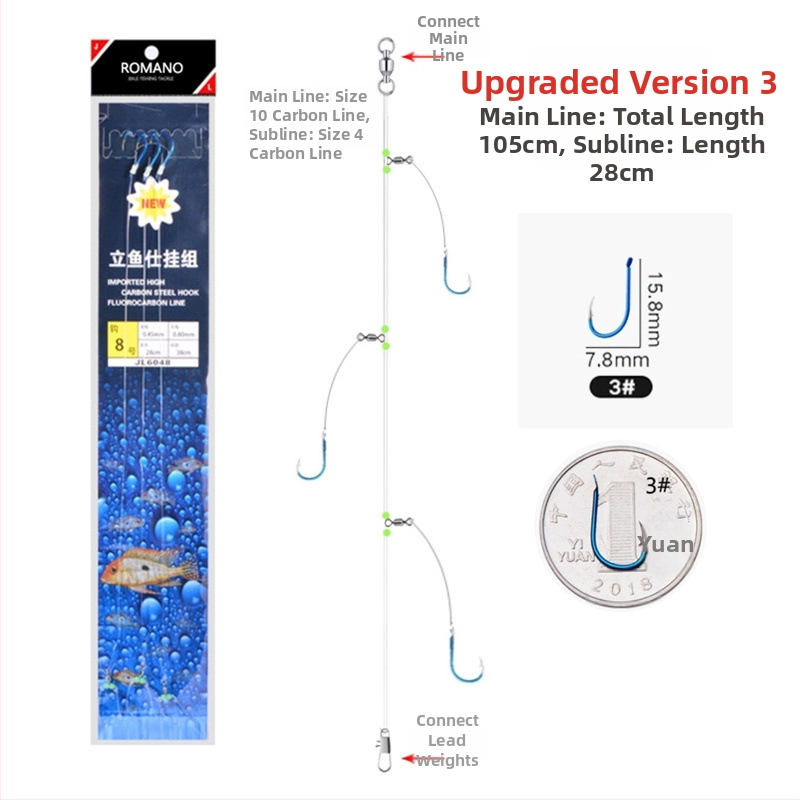 Romano āķis ar auklu Nr. 6, jūras makšķerēšana no laivas