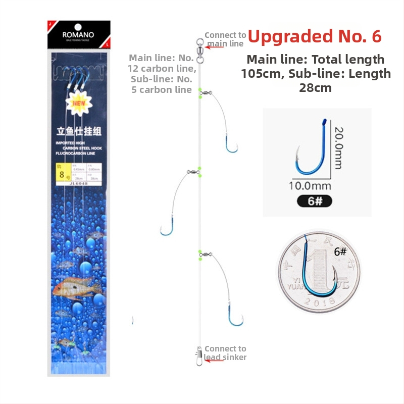 Romano āķis ar auklu Nr. 6, jūras makšķerēšana no laivas