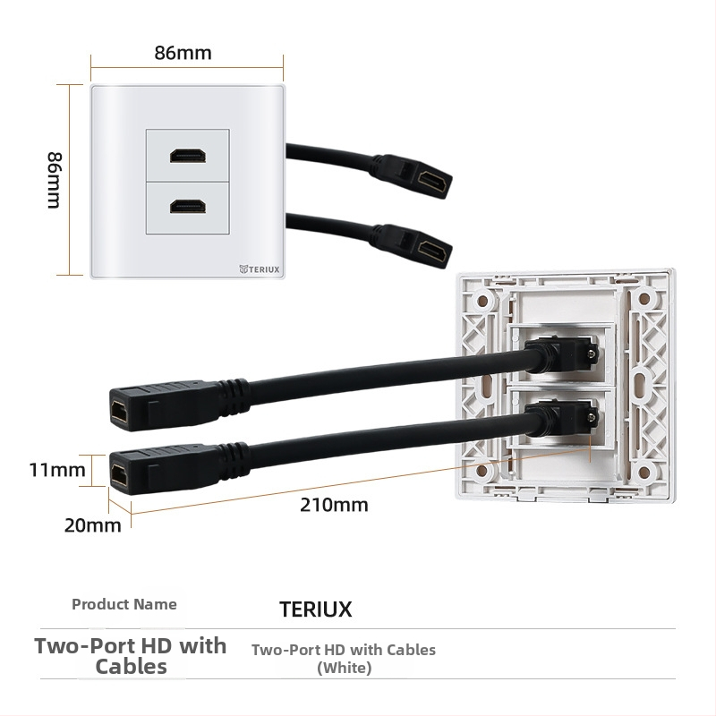 86 tipo HDMI lizdas sienos įrengimui, 4K HDMI, dviguba jungtis