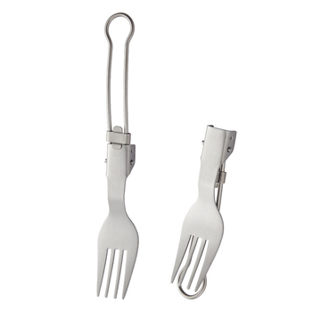 Titanijski kamperski pribor: sklopivi nož, vilica, žlica, vilica za salatu i štapići za jelo, ogledno polirano, lagano i prijenosno