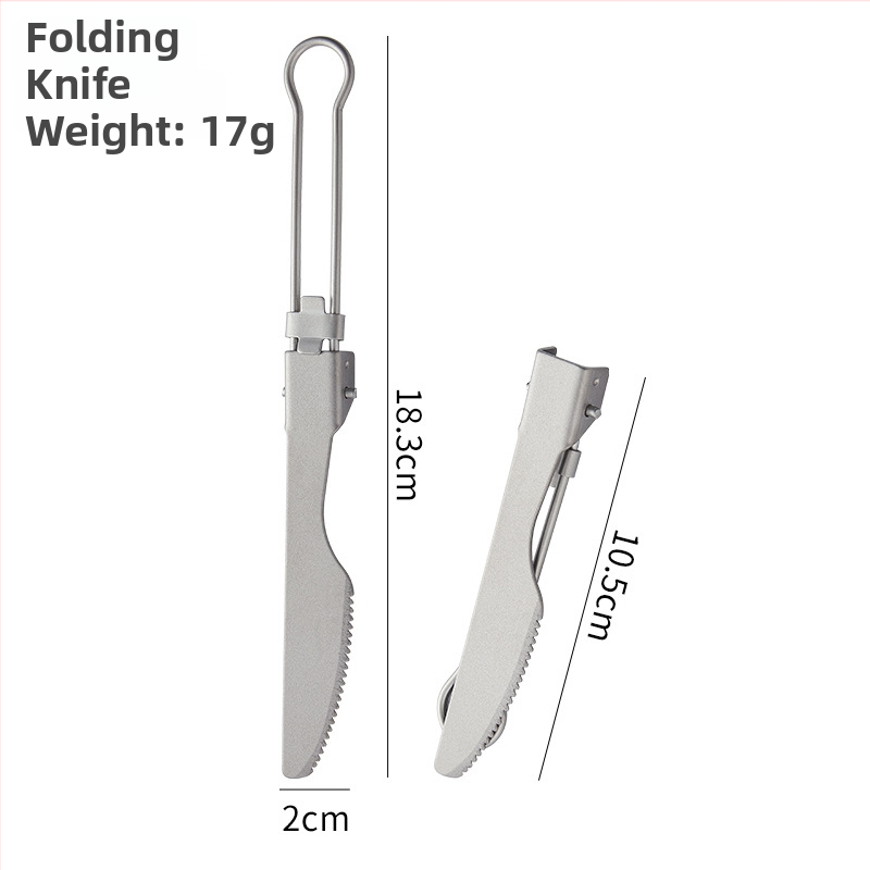 Titano stovyklinių įrankių rinkinys: sulankstomas peilis, šakutė, šaukštas, salotų šakutė ir lazdelės, veidrodinis poliravimas, lengvas ir nešiojamas