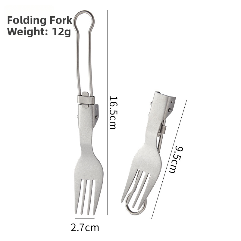 Titano stovyklinių įrankių rinkinys: sulankstomas peilis, šakutė, šaukštas, salotų šakutė ir lazdelės, veidrodinis poliravimas, lengvas ir nešiojamas