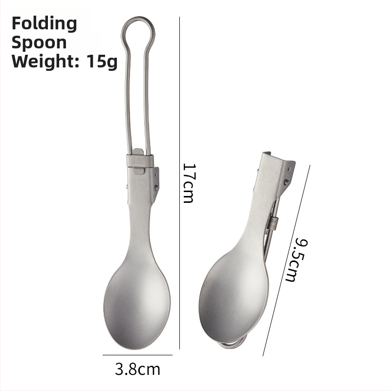 Titano stovyklinių įrankių rinkinys: sulankstomas peilis, šakutė, šaukštas, salotų šakutė ir lazdelės, veidrodinis poliravimas, lengvas ir nešiojamas