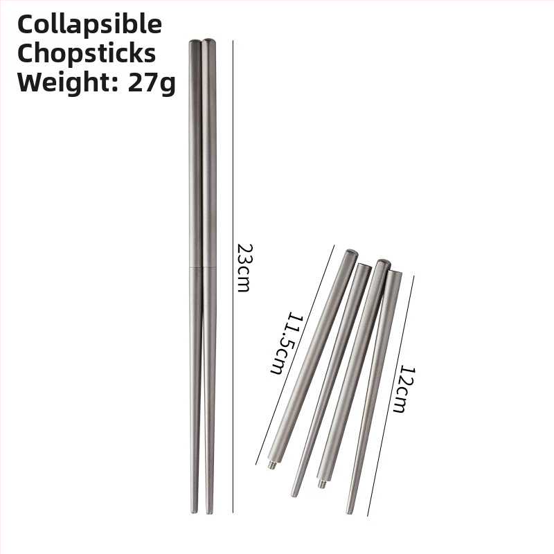 Titano stovyklinių įrankių rinkinys: sulankstomas peilis, šakutė, šaukštas, salotų šakutė ir lazdelės, veidrodinis poliravimas, lengvas ir nešiojamas