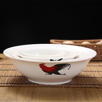 Bol de porțelan cu cocoș și model floral, formă rotundă, compatibil cu microunde, finisaj glazurat, calitate întâi