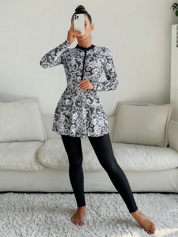 Moterų ilgos rankovėmis maudymosi kostiumėlis, 82% poliesteris, pamušalas 18% poliesterio, svoris 400 g