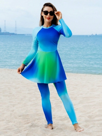 Moterų ilgos rankovėmis maudymosi kostiumėlis, 82% poliesteris, pamušalas 18% poliesterio, svoris 400 g