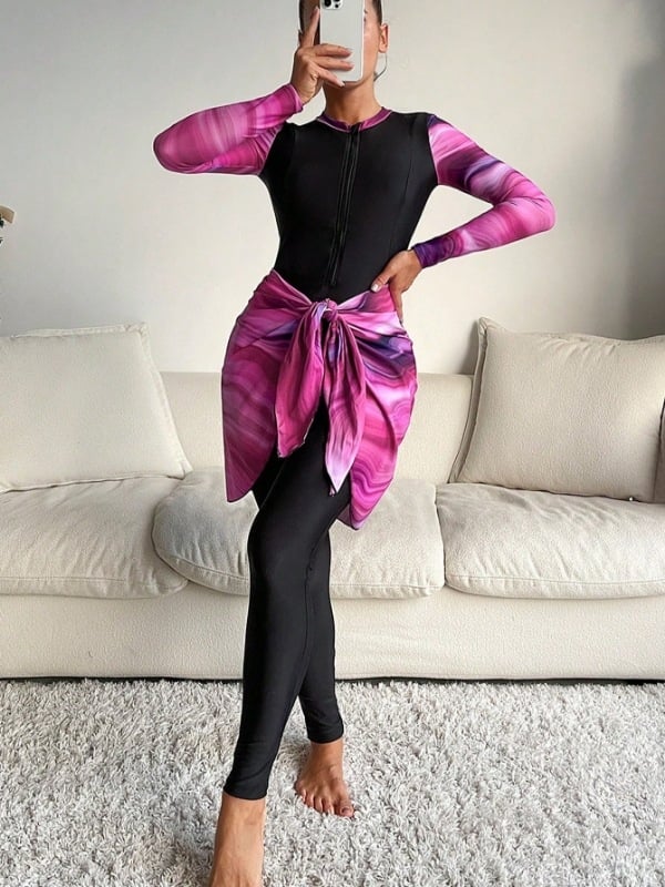 Moterų ilgos rankovėmis maudymosi kostiumėlis, 82% poliesteris, pamušalas 18% poliesterio, svoris 400 g