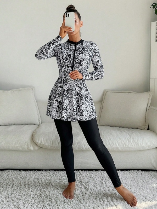 Moterų ilgos rankovėmis maudymosi kostiumėlis, 82% poliesteris, pamušalas 18% poliesterio, svoris 400 g