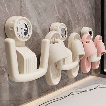 Raft pentru papuci de baie, cu ventuză, montat pe perete, din plastic, 1 nivel, stil modern minimalist pentru baie