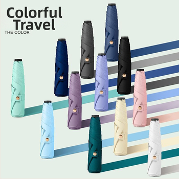 Labai lengvas trijų dalių sulankstomas skėtis su 190T audiniu, 6 pluošto briaunos, aliumininis stulpas, plastikinė rankena, rankinis atidarymas uždarymas, logotipo pritaikymas