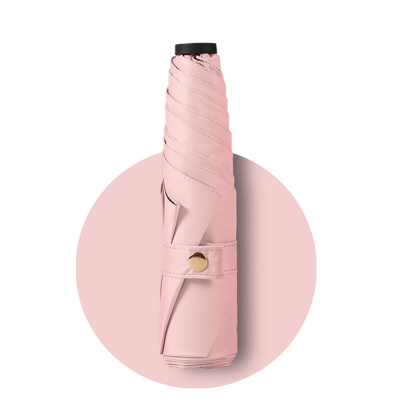 Labai lengvas trijų dalių sulankstomas skėtis su 190T audiniu, 6 pluošto briaunos, aliumininis stulpas, plastikinė rankena, rankinis atidarymas uždarymas, logotipo pritaikymas