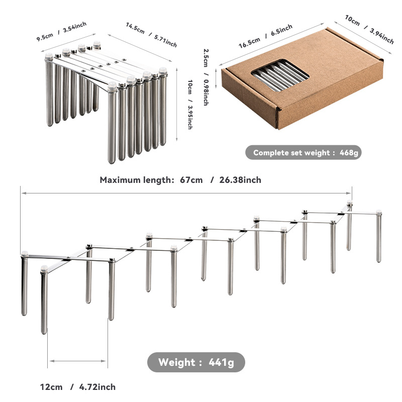 Nerūdijančio plieno ištemptinis sulankstomas šoninis laikiklis plokštėms ir puodų dangteliams laikyti, išardomas daugiakryptis virtuvės organizatorius