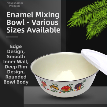 Smaltovaná misa na rezance s viečkom, kvetinový vzor, smaltovaná plocha, moderný jednoduchý štýl