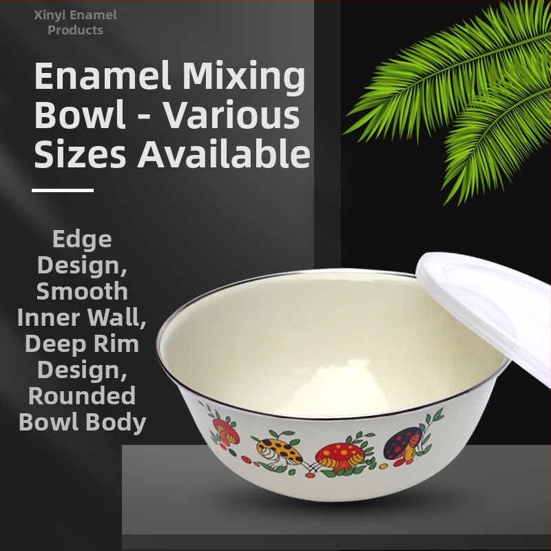 Smaltovaná misa na rezance s viečkom, kvetinový vzor, smaltovaná plocha, moderný jednoduchý štýl