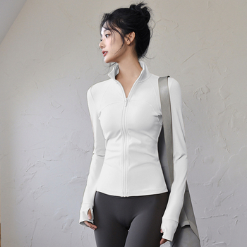 Ženski top za jogu i fitness – uski kroj, dugi rukavi, brzo sušeći materijal; tkanina: mješavina kemijskih vlakana, sastav tkanine: 82,5% poliester; podstava: Spandex, sadržaj podstave: poliester