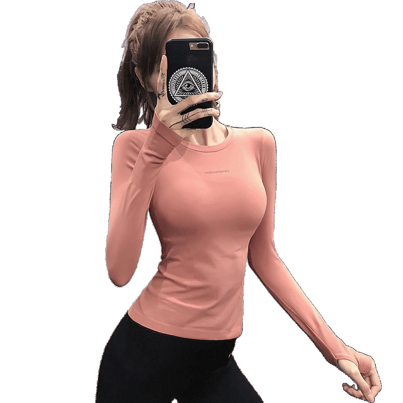 Naiste kaheosaline jooksekomplekt: kitsas pikkade varrukatega jooga-topp ja kõrge talje vormivad püksid, kiiresti kuivatav Lyocell-Vinylon segu