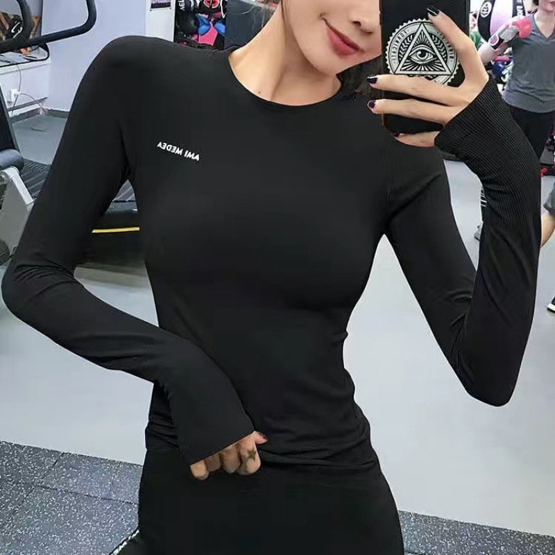 Naiste kaheosaline jooksekomplekt: kitsas pikkade varrukatega jooga-topp ja kõrge talje vormivad püksid, kiiresti kuivatav Lyocell-Vinylon segu