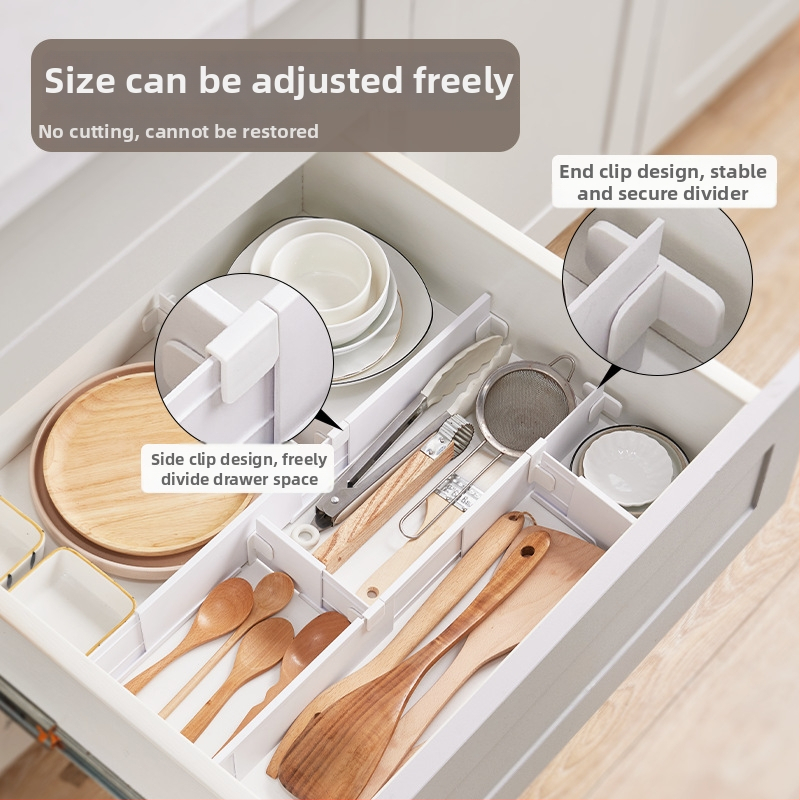 Plastmasas virtuves atvilktnes organizētājs ar teleskopisku dalītāju, japāņu stilā, sienas piesūcekņa uzstādīšana, 1 slānis, Mai Qi zīmols