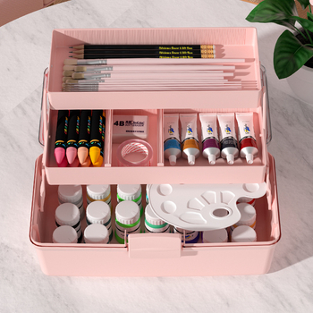 Cutie de unelte pentru artă cu 3 niveluri – cutie de depozitare pentru birou, PP plastic, 2L capacitate, imprimare logo, set de 6 bucăți