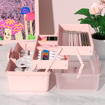 Cutie de unelte pentru artă cu 3 niveluri – cutie de depozitare pentru birou, PP plastic, 2L capacitate, imprimare logo, set de 6 bucăți