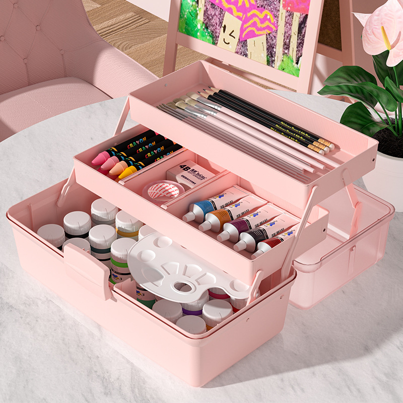 Cutie de unelte pentru artă cu 3 niveluri – cutie de depozitare pentru birou, PP plastic, 2L capacitate, imprimare logo, set de 6 bucăți