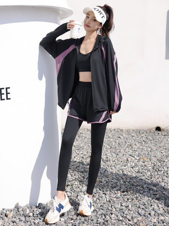 Дамски йога комплект с кардиган, свободен силует, полиестер, есен/зима 2025