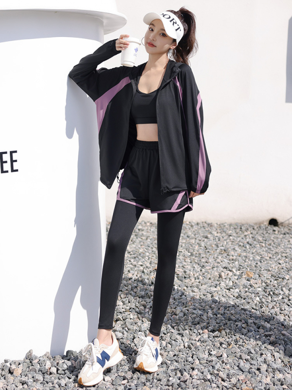 Дамски йога комплект с кардиган, свободен силует, полиестер, есен/зима 2025