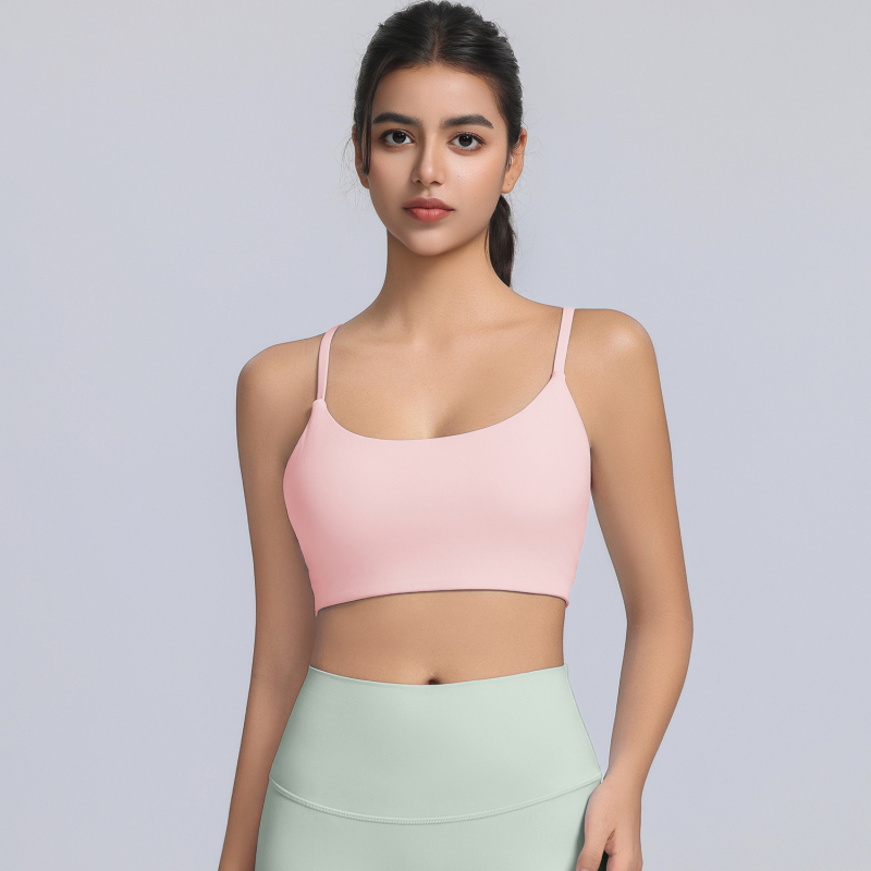 Plonas petnešėlės sportinis biustas su pilnu puodeliu ir plonu formuojamu puodeliu, fiksuotos dvigubos petnešėlės, pagrindinis audinys 80% nailonas/20% spandekso, įdaila: spandeks