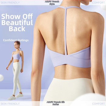 Halterio kaklo sportinė liemenėlė jogos su 3/4 kaušeliu su įdėklu, nailonas 75% / spandeksas 25%