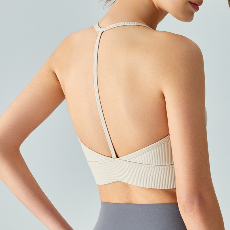 Halterio kaklo sportinė liemenėlė jogos su 3/4 kaušeliu su įdėklu, nailonas 75% / spandeksas 25%