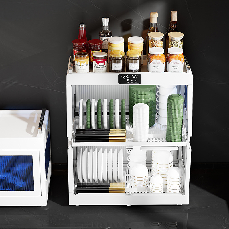 Virtuvės indų laikymo stovas – sulankstomas, dviejų lygių su dangteliu ir drenažo dėžute, plastikinis