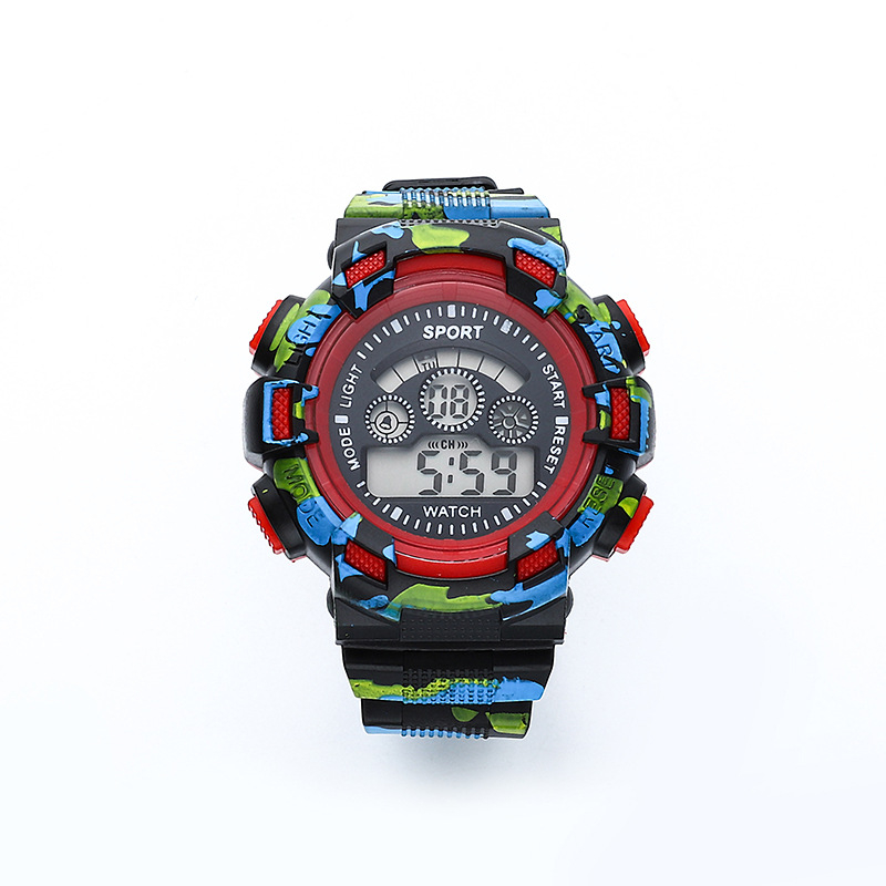Daudzfunkcionālais elektroniskais pulkstenis ar maskēšanās dizainu āra sportiem, apaļš ciparnīca, digitālais displejs, elektroniskā kustība, ABS siksna, PVC korpuss