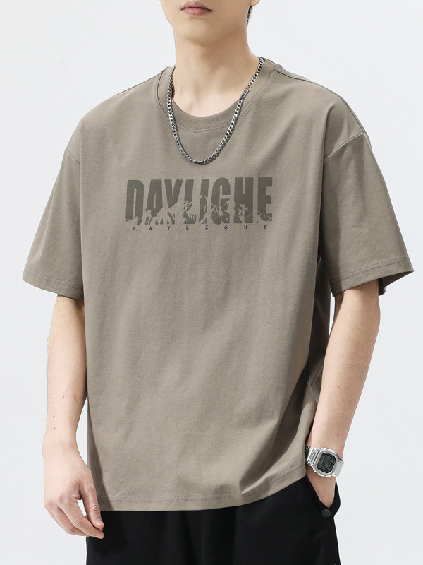 Мъжка тениска с къс ръкав, корейски стил пуловер, кръгла яка, принт с букви, Milk Silk полиестер 81–90%, лято, свободен силует