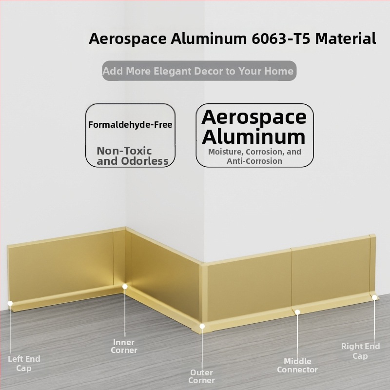 Alumīnija sakausējuma pašlīmējošā apdares līste – montāža bez urbšanas, līmēšana, plakans moderns minimālisma stils