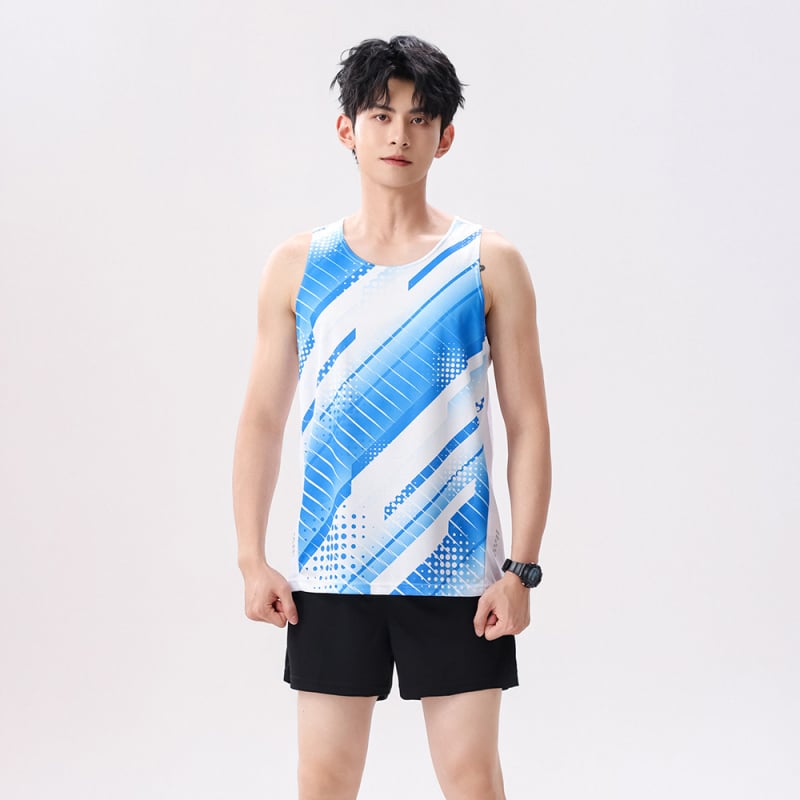 Csíkos futó mellény, 100% poliészter, lélegző és gyorsan száradó, pályára és atlétikához