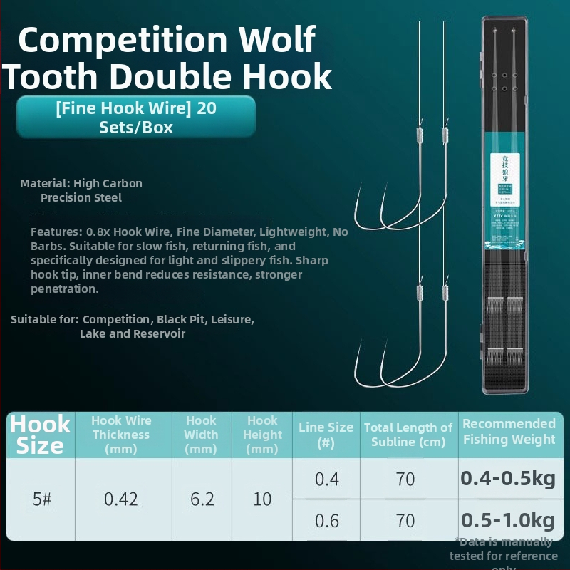 Zivsaimniecības makšķerēšanas komplekts: Wolf Fang dubultie āķi bez asīm, pret savērpšanos, iepriekš sasaistīti šaranam